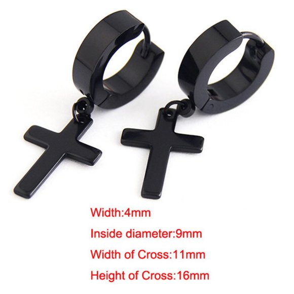 Black Stainless Steel Cross Drop Earrings - Picture 5 of 10